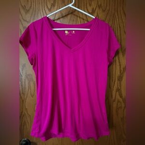 Xersion Fuchsia V-Neck Short Sleeve Tee Large